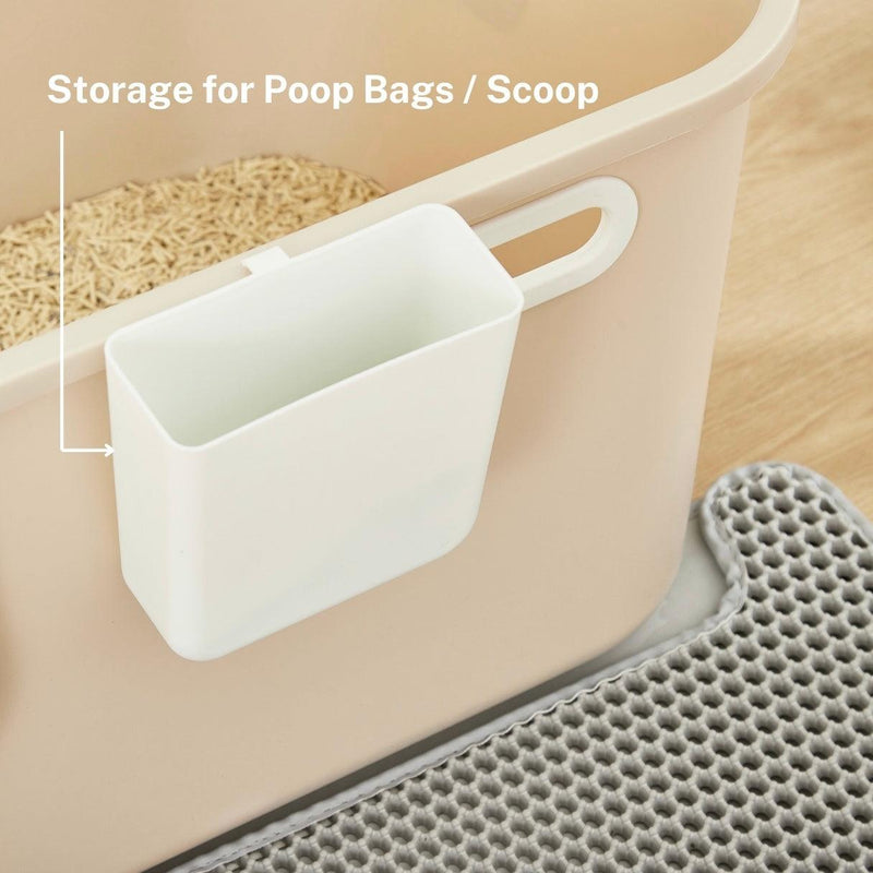 XXL Large Cat Litter Box for Large Cats with Scoop & Storage & Poop Bags - Beige