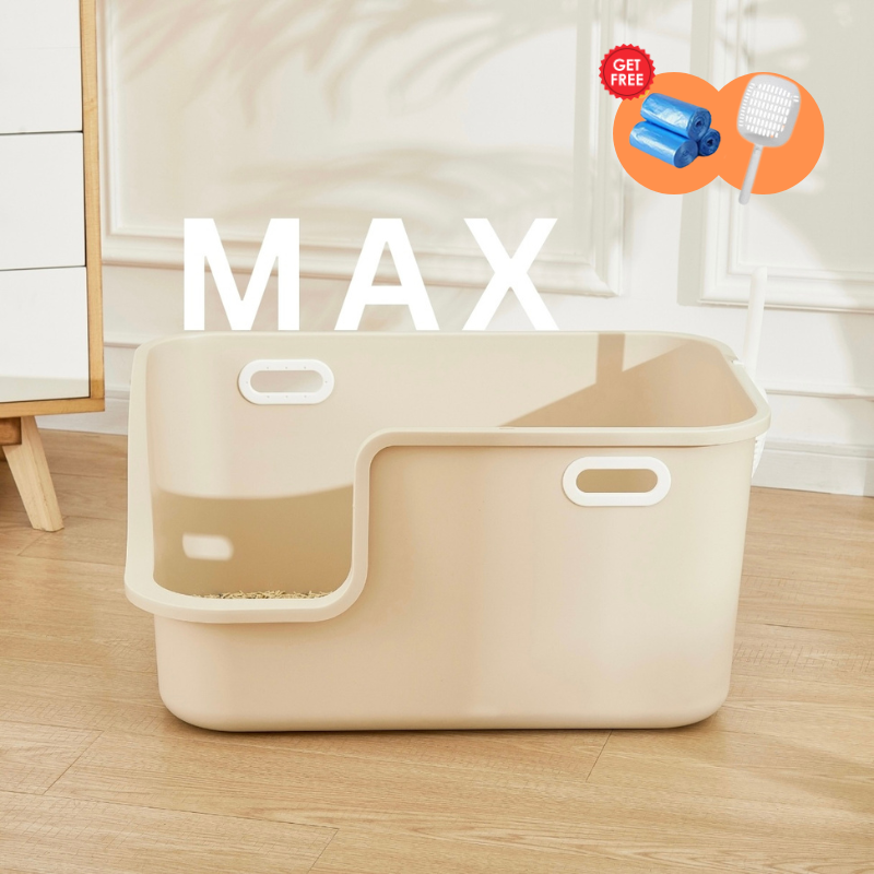 XXL Large Cat Litter Box for Large Cats with Scoop & Storage & Poop Bags - Beige