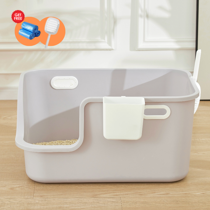 XXL Large Cat Litter Box for Large Cats with Scoop & Storage & Poop Bags - Beige