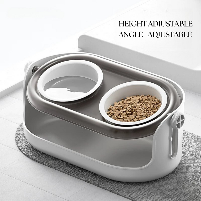 Angle and Height Adjustable Dual Ceramic Bowls for Cats and Dogs