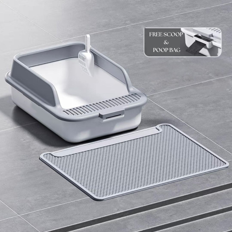 Open Cat Litter Tray with Waste Bags Storage and Free Scoop