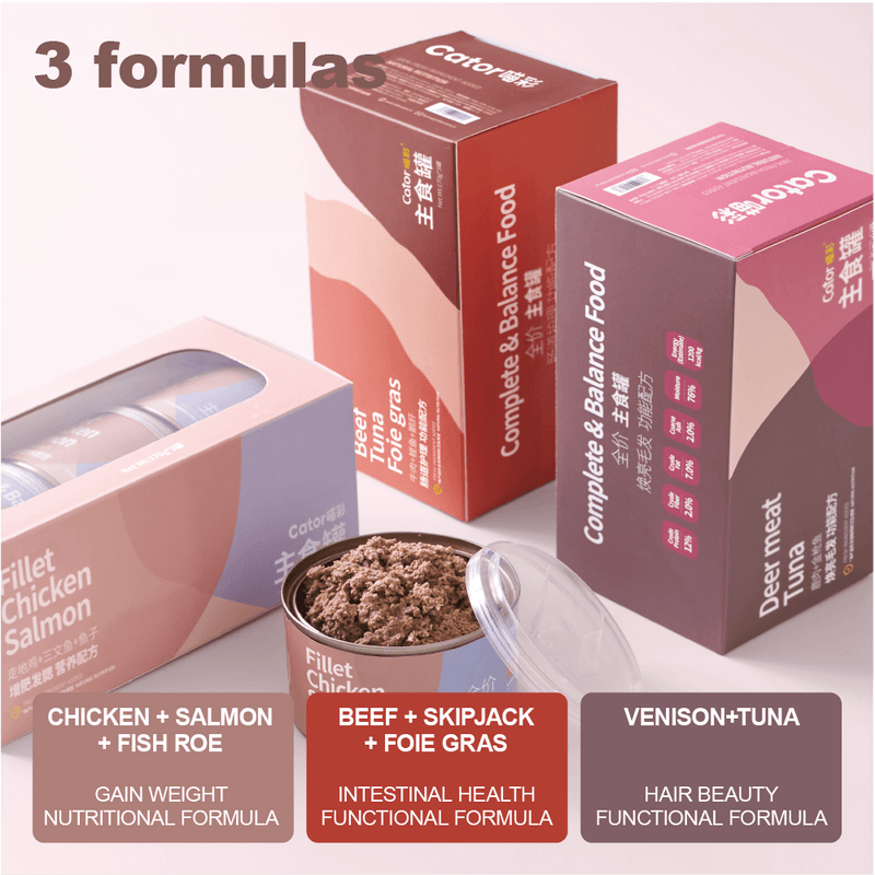 Chicken + Salmon + Caviar Cat Staple Cans, Grain-Free, 170g x 3 Cans