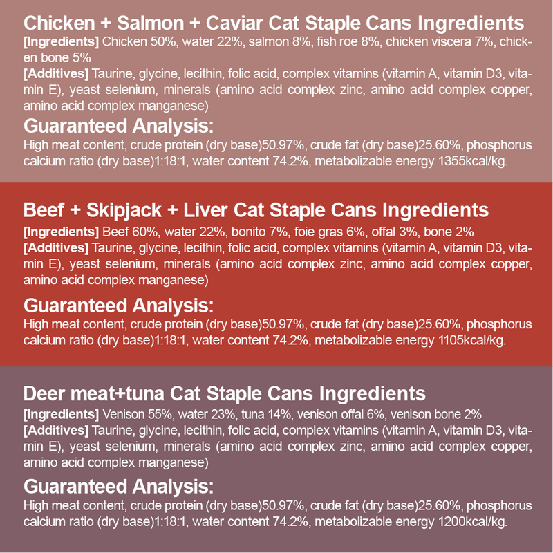 Beef + Skipjack + Liver Cat Staple Cans, Grain-Free, 170g x 3 Cans