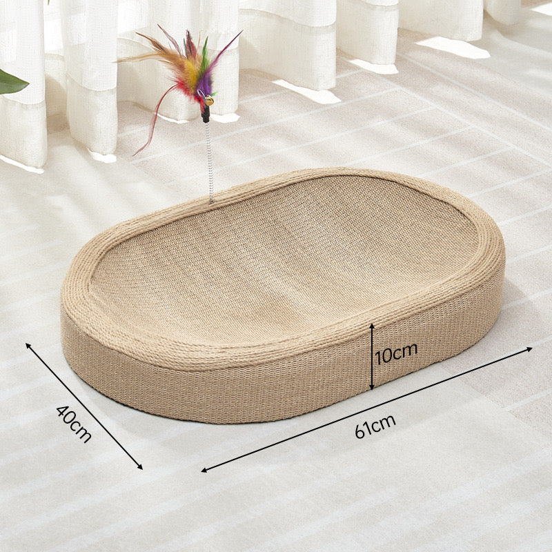 Sisal Cat Scratcher Lounge Bed with Feather Teaser Toy