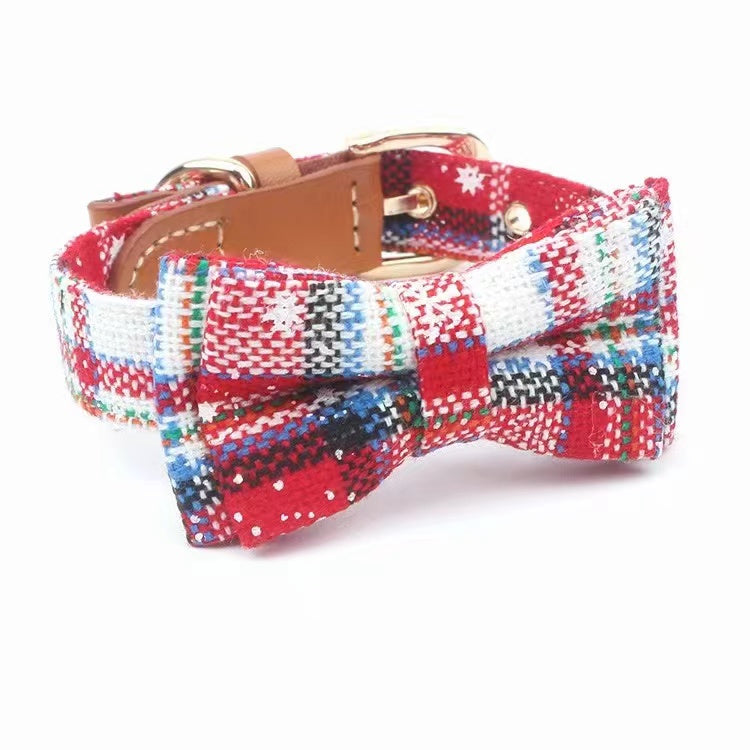 Hand-made Bow Tie Leather Collar with Bell For Dogs