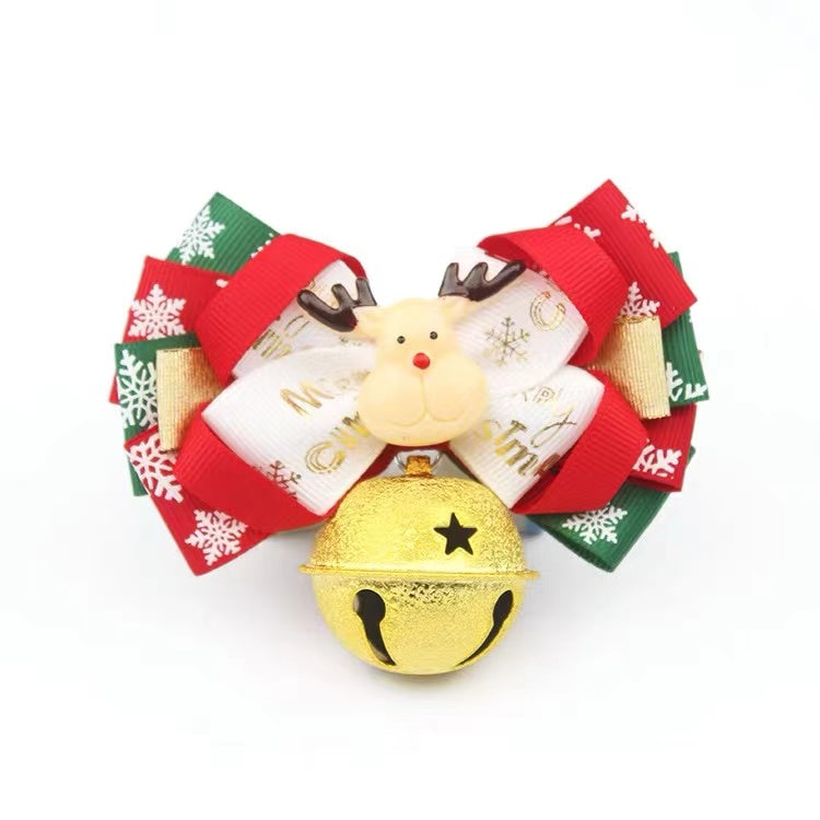 Christmas Elk Ribbon Bow Collar with Golden Bell For Dogs and Cats