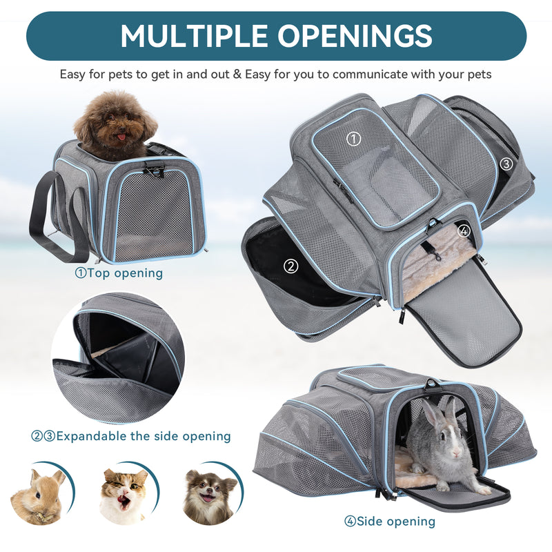 Double-Sided Expandable Soft Portable Pet Carrier with Dual Access