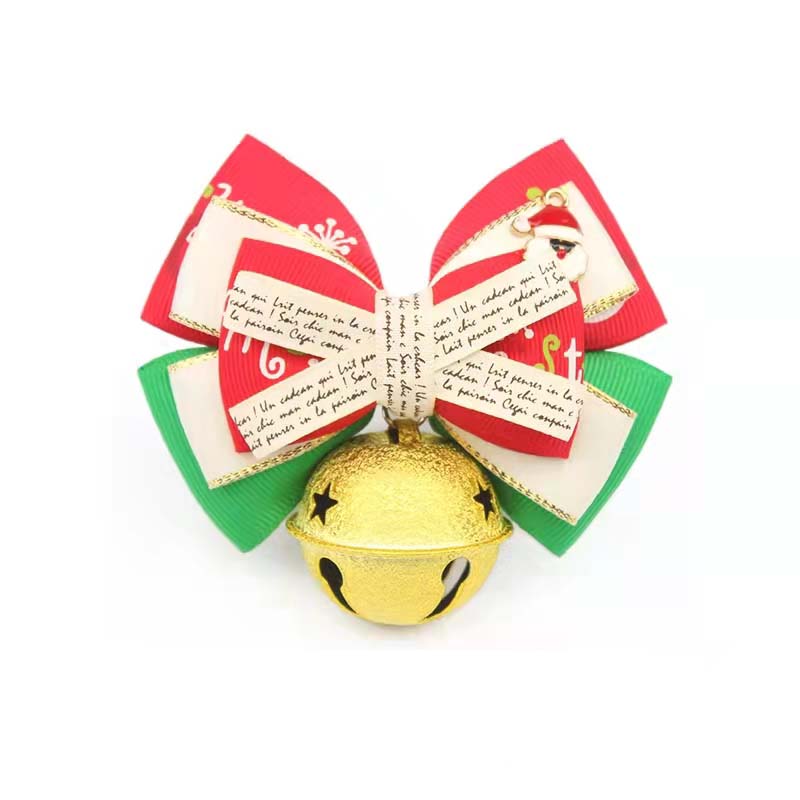 Christmas Elk Ribbon Bow Collar with Golden Bell for Dogs and Cats