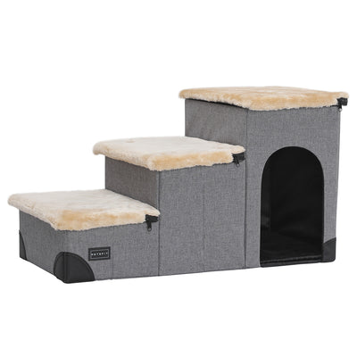 3 in 1 Multi Use Foldable Pet Stairs with Storage and Lounge for Dogs and Cats - PETBESTY