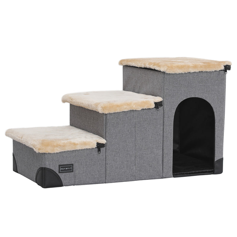 3 in 1 Multi Use Foldable Pet Stairs with Storage and Lounge for Dogs and Cats - PETBESTY