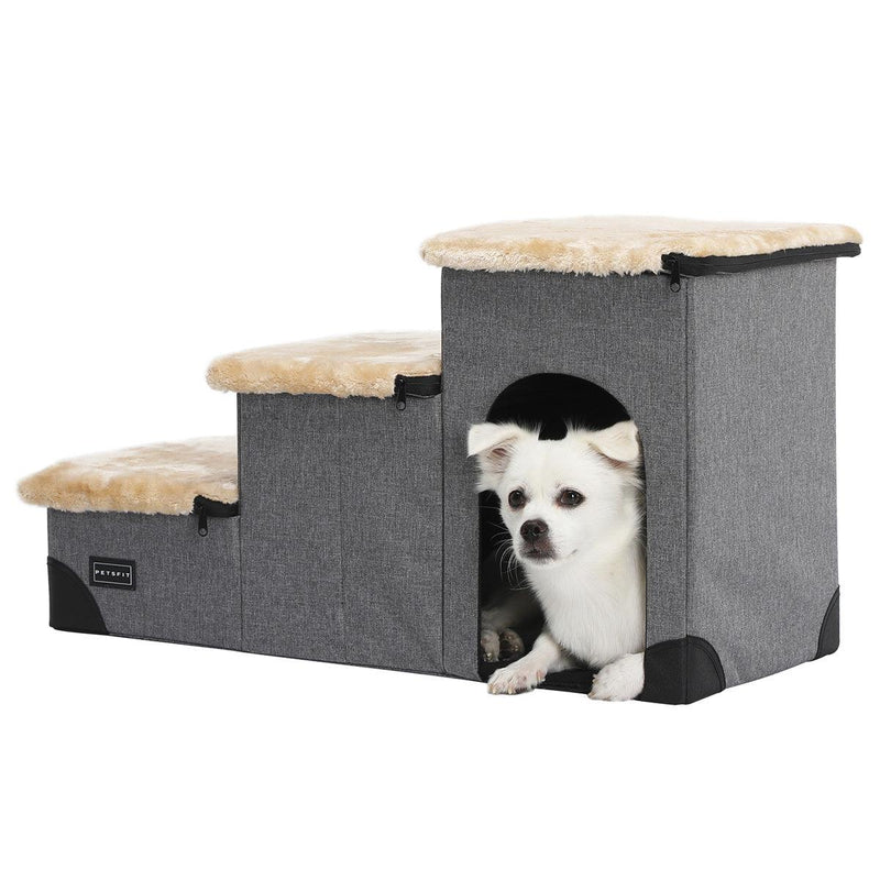 3 in 1 Multi Use Foldable Pet Stairs with Storage and Lounge for Dogs and Cats - PETBESTY