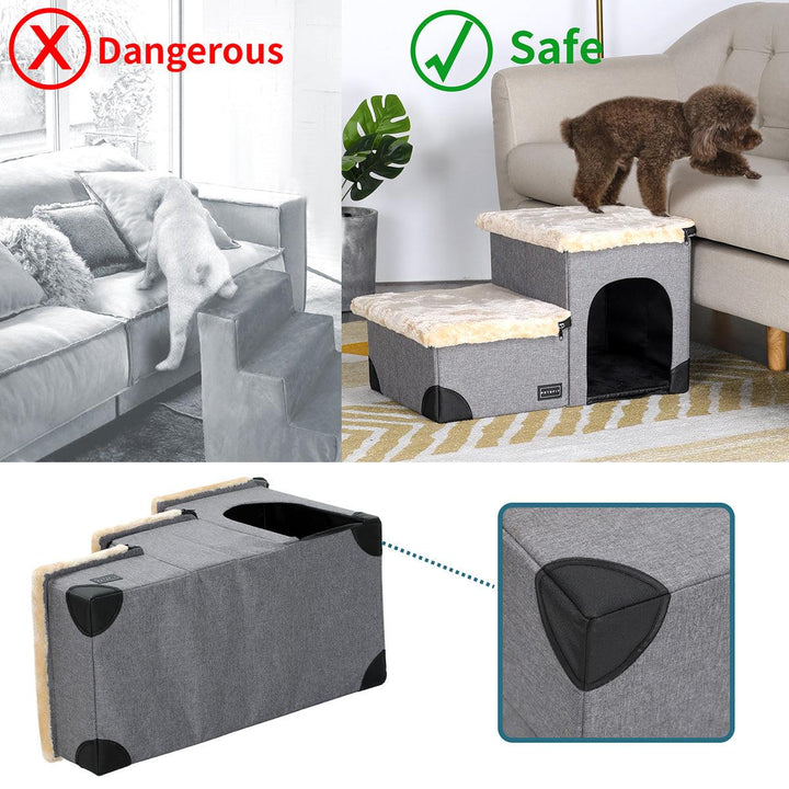 Dog Stairs Foldable Storage Box Pet 3 Steps Step Soft Fleece