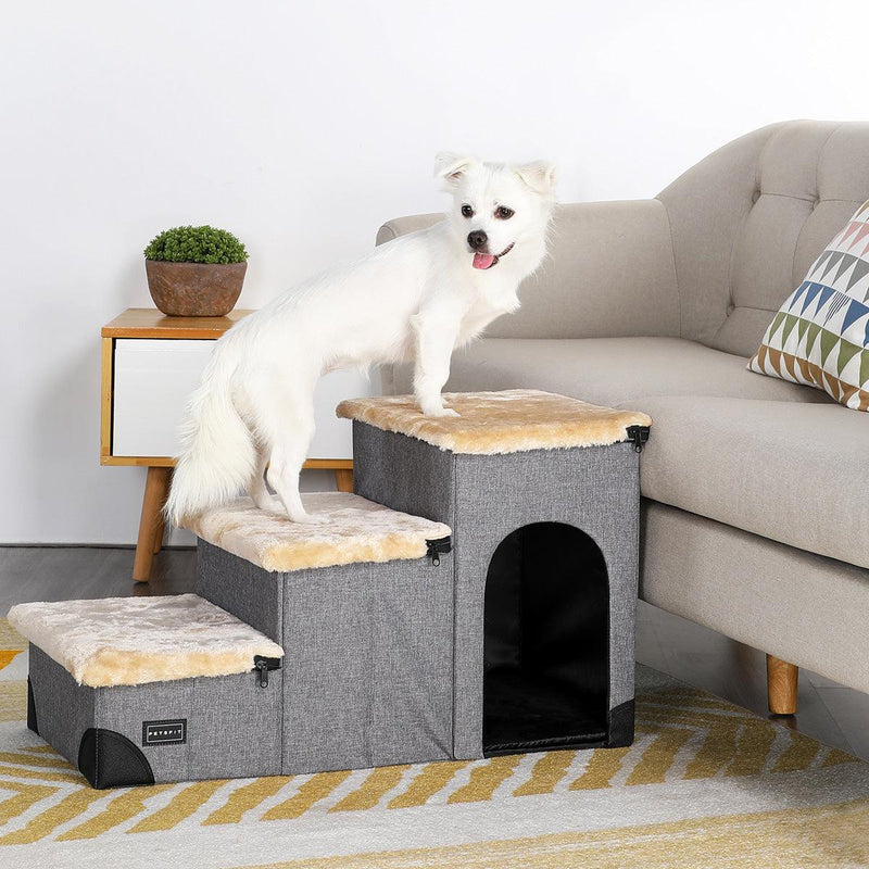 3 in 1 Multi Use Foldable Pet Stairs with Storage and Lounge for Dogs and Cats - PETBESTY