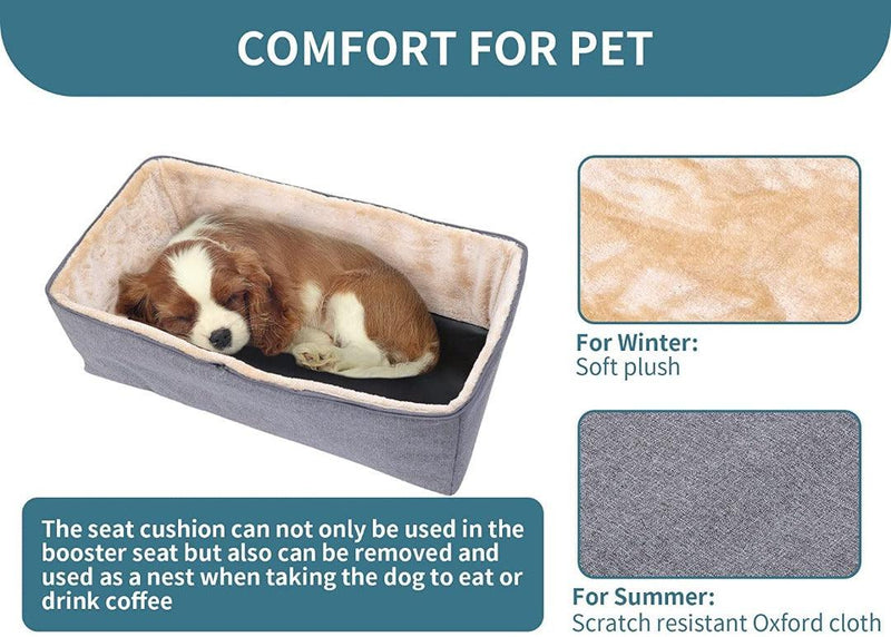 Premium Booster Seat / Car Seat with Safety Belt, Cushion and Storage Pocket for Pets