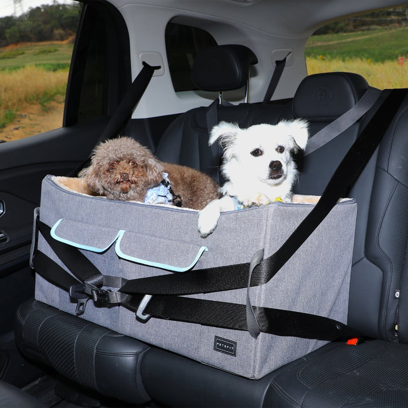 Premium Booster Seat / Car Seat with Safety Belt, Cushion and Storage Pocket for Pets